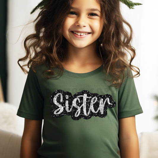 SISTER FAUX SEQUIN, SILVER/BLACK - DTF TRANSFER