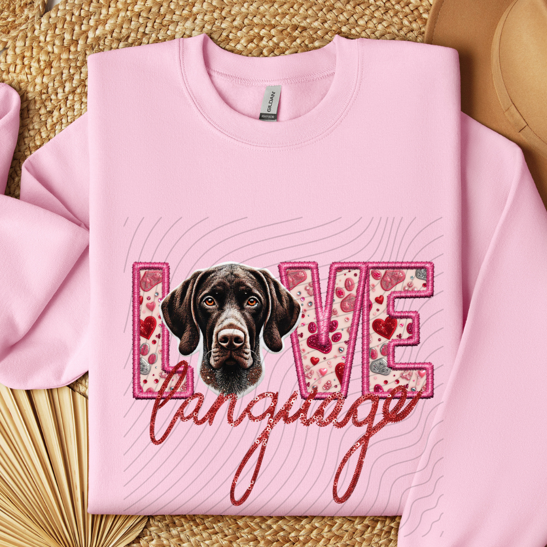 GERMAN SHORTHAIR POINTER - BROWN, FAUX EMBROIDERY & FAUX SEQUINS - DTF TRANSFER