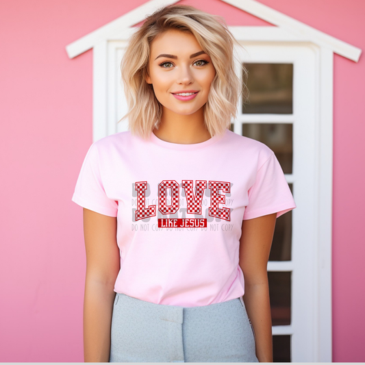 LOVE LIKE JESUS CHECKERED , RED - DTF TRANSFER
