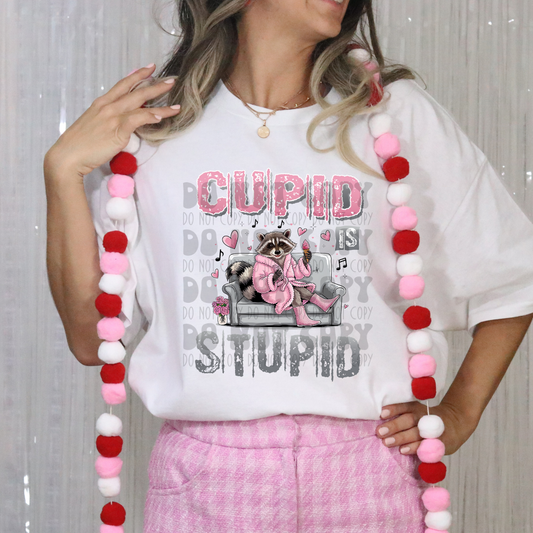 CUPID IS STUPID GREY/PINK - DTF TRANSFER