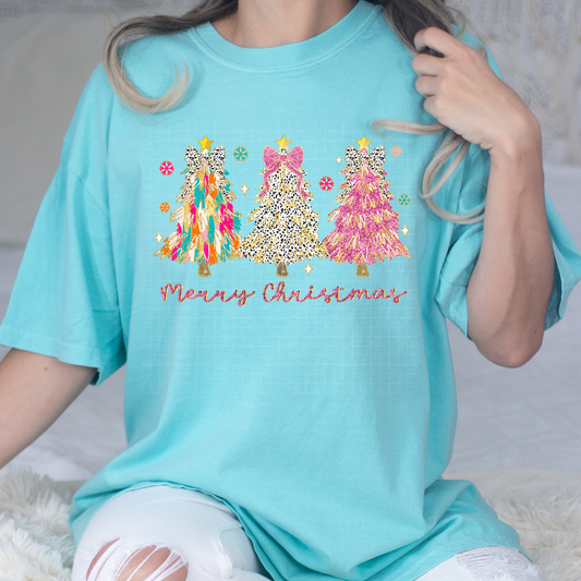 MERRY CHRISTMAS FAUX GLITTER TREES - DTF TRANSFER