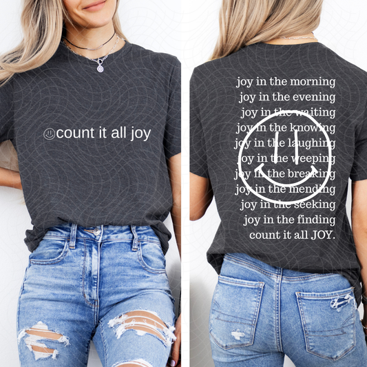 COUNT IT ALL JOY, WHITE - FRONT AND BACK - DTF TRANSFER