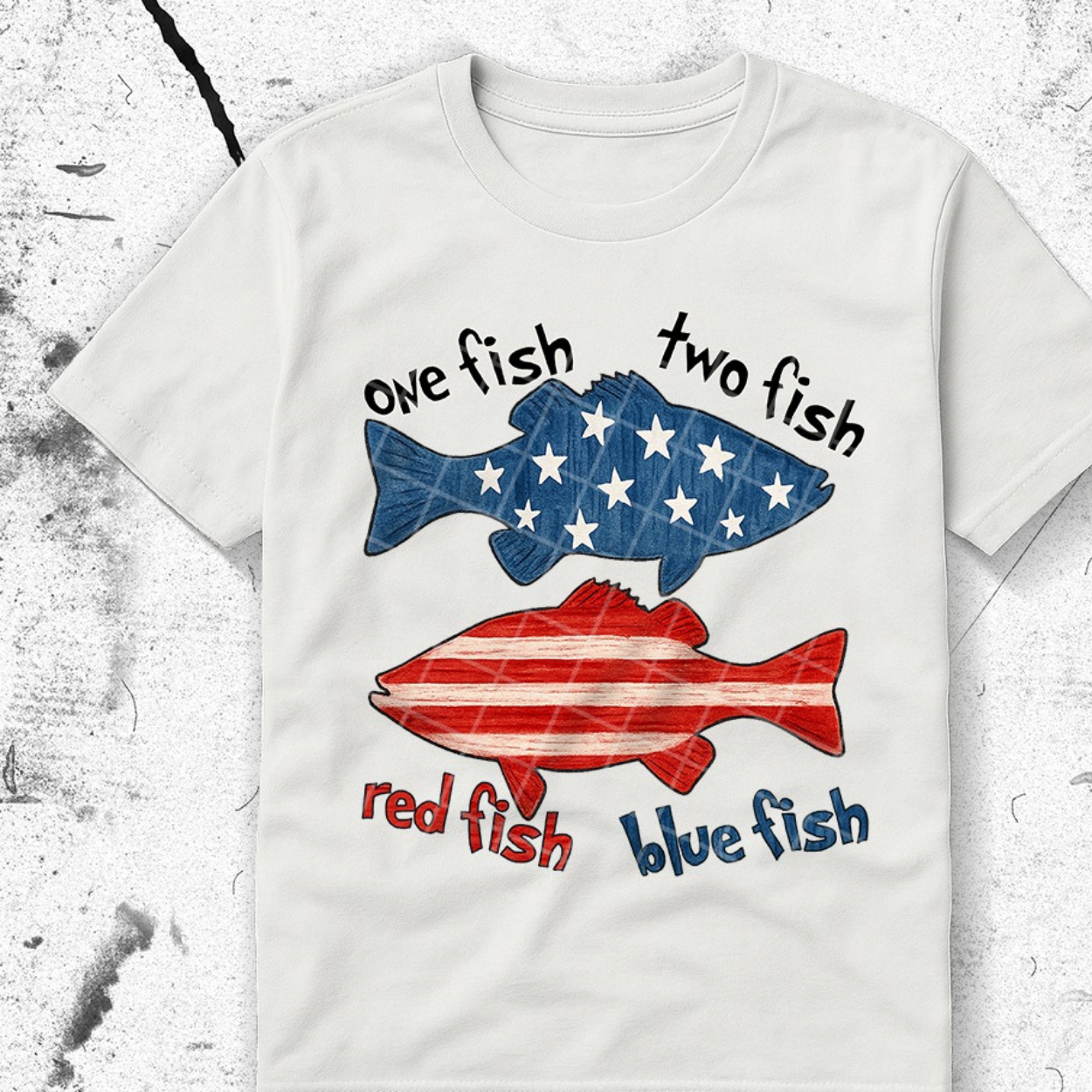 RED FISH BLUE FISH BLK TEXT - DTF TRANSFER