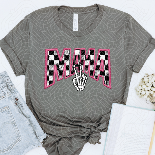 MAMA CHECKERED PINK OUTLINE - DTF TRANSFER