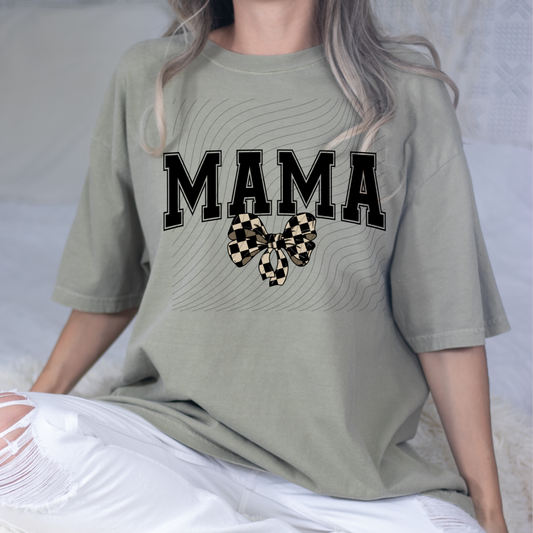 MAMA BLK CHECKERED BOW - DTF TRANSFER