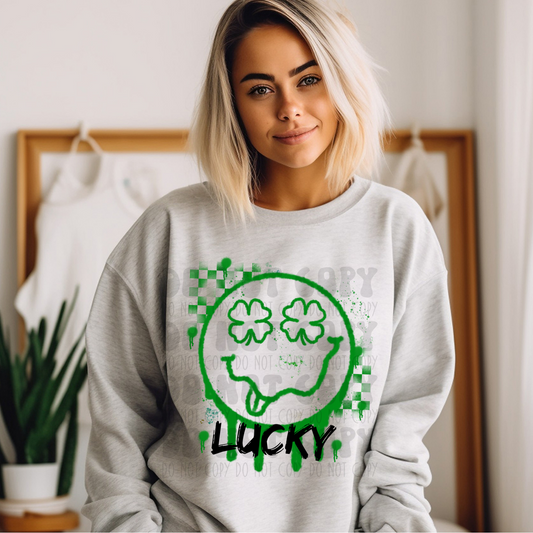 GREEN MELTING SMILEY W/ LUCKY - DTF TRANSFER