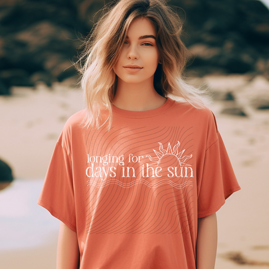 LONGING FOR DAYS IN THE SUN WHITE DISTRESSED - DTF TRANSFER