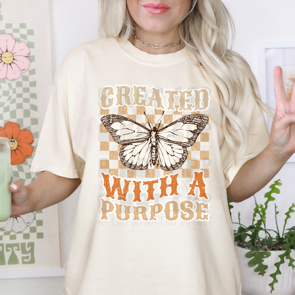CREATED WITH A PURPOSE DISTRESSED - DTF TRANSFER