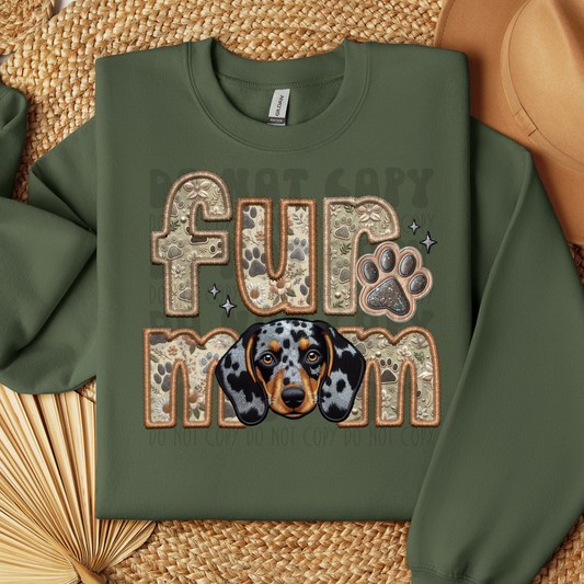 FUR MOM, DASCHUND, DAPPLED - FAUX EMBROIDERY - DTF TRANSFER