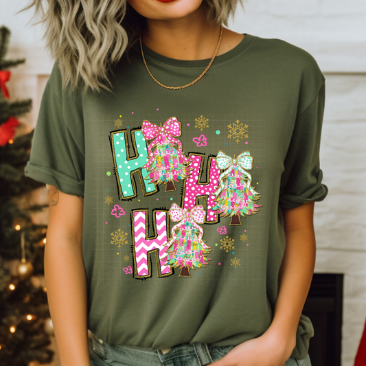 HO HO HO TREES POLKA DOTS/STRIPES - DTF TRANSFER