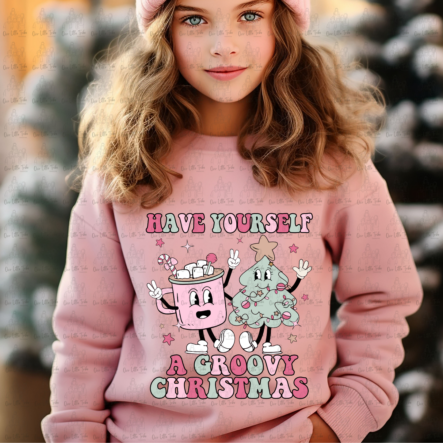 GROOVY CHRISTMAS - PINK - DTF TRANSFER