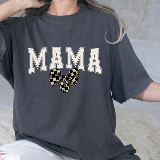MAMA WHT CHECKERED BOW - DTF TRANSFER