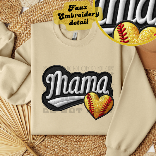 MAMA FAUX EMBROIDERY SOFTBALL - DTF TRANSFER