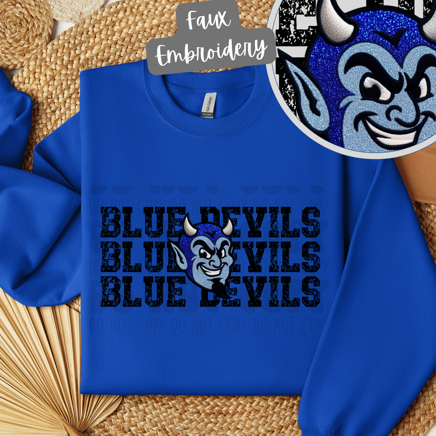 BLUE DEVILS STACKED FAUX EMBROIDERY - DTF TRANSFER