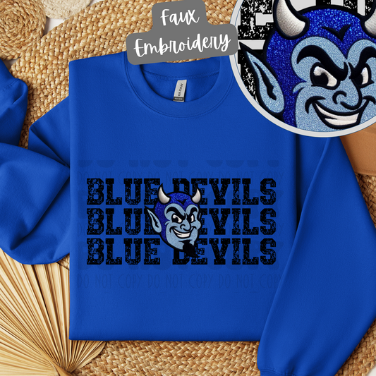 BLUE DEVILS STACKED FAUX EMBROIDERY - DTF TRANSFER