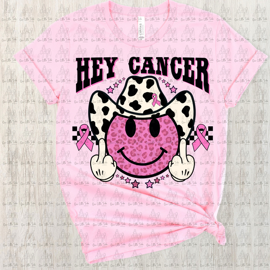 HEY CANCER BLACK LETTER COWBOY LEOPARD MIDDLE FINGER - DTF TRANSFER