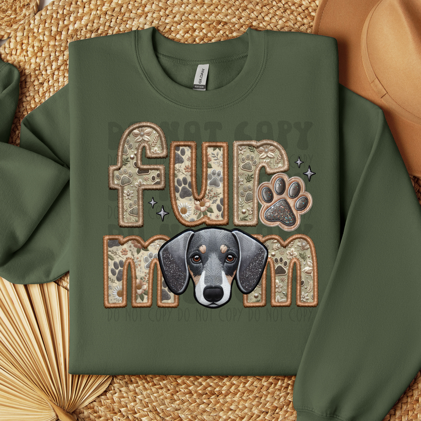 FUR MOM, DASCHUND, GREY - FAUX EMBROIDERY - DTF TRANSFER