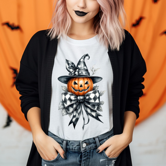 PUMPKIN WITCH W/ LEAF BACKGROUND - DTF TRANSFER
