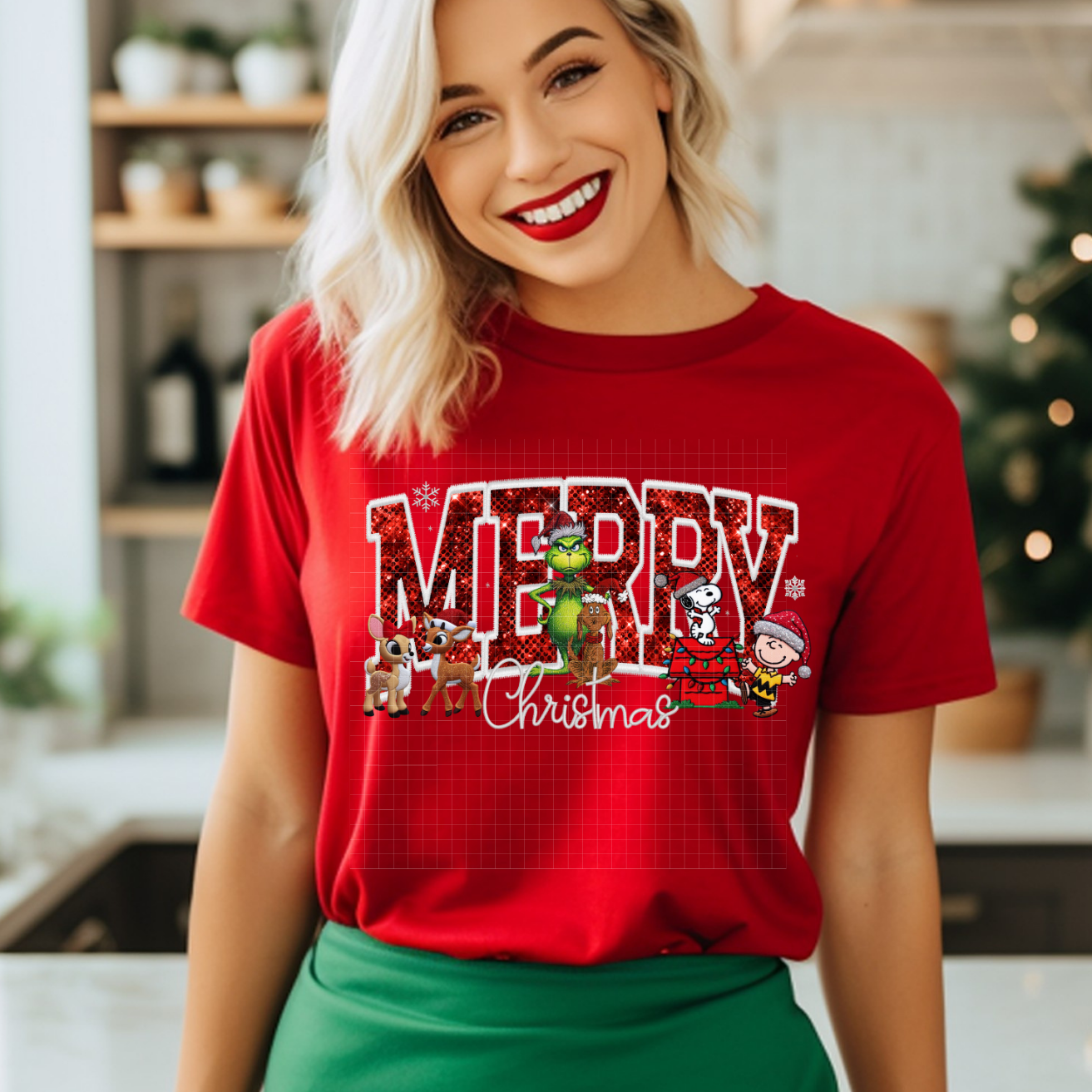 MERRY CHRISTMAS VARSITY FAUX EMBROIDERY - DTF TRANSFER