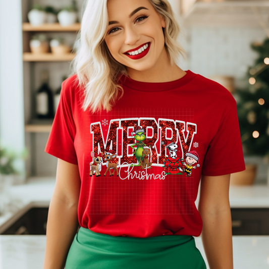 MERRY CHRISTMAS VARSITY FAUX EMBROIDERY - DTF TRANSFER