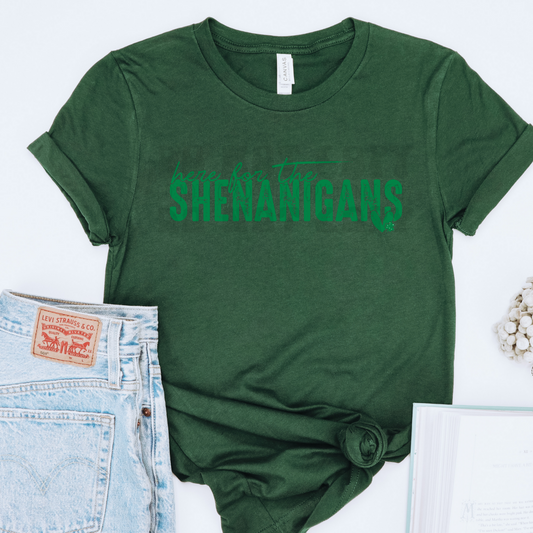 HERE FOR THE SHENANIGANS GREEN DISTRESSED - DTF TRANSFER