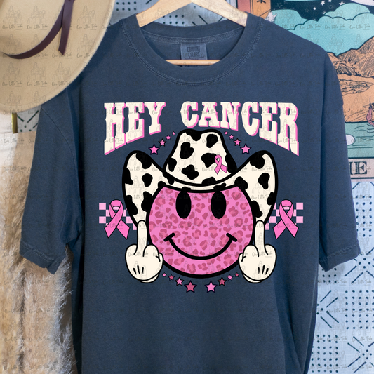 HEY CANCER WHITE LETTER COWBOY LEOPARD MIDDLE FINGER - DTF TRANSFER