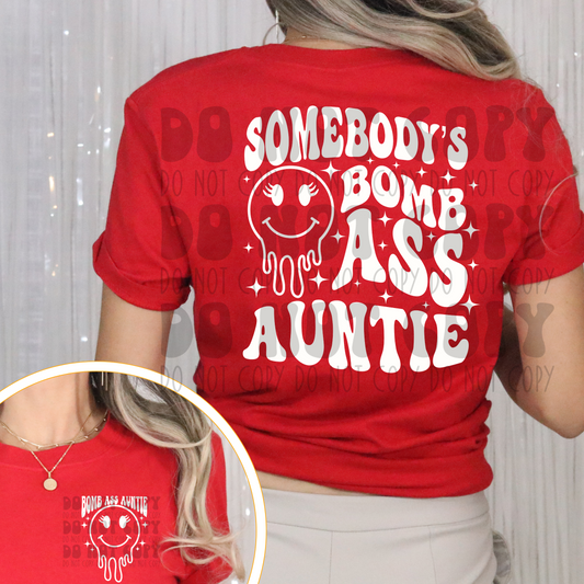 BOMB ASS AUNTIE W/ POCKET WHT - DTF TRANSFER