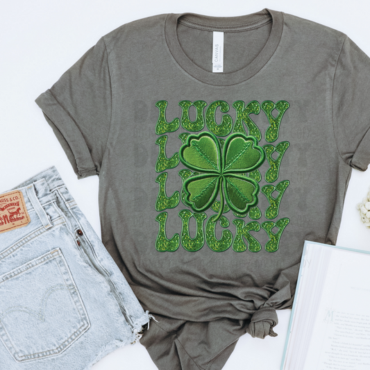 LUCKY STACKED SHAMROCK FAUX EMBROIDERY - DTF TRANSFER