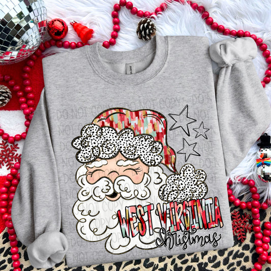 WHIMSICAL SANTA WEST VIRGINIA CHRISTMAS - DTF TRANSFER