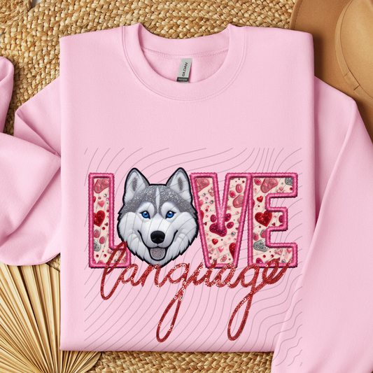HUSKY-WHT, FAUX EMBROIDERY & FAUX SEQUINS - DTF TRANSFER