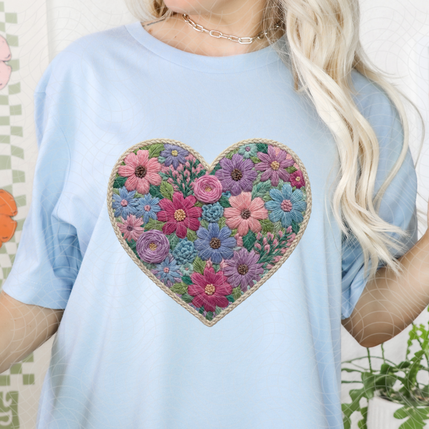 FAUX EMBROIDERY FLORAL HEART - DTF TRANSFER
