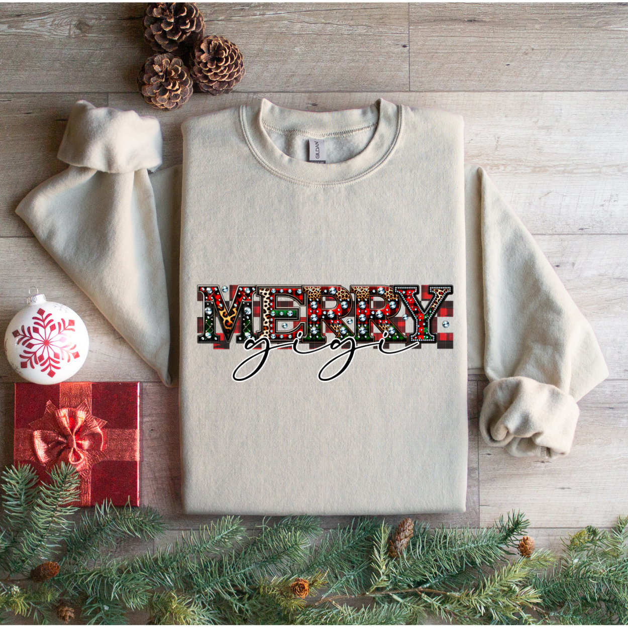 MERRY GIGI PLAID FAUX RHINESTONES - DTF TRANSFER