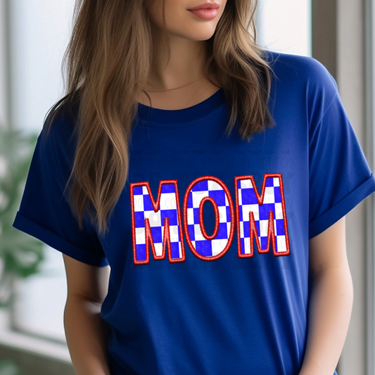 MOM CHECKERED FAUX EMBROIDERY - DTF TRANSFER