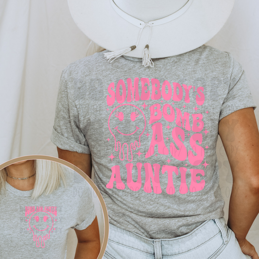 BOMB ASS AUNTIE W/ POCKET PINK - DTF TRANSFER