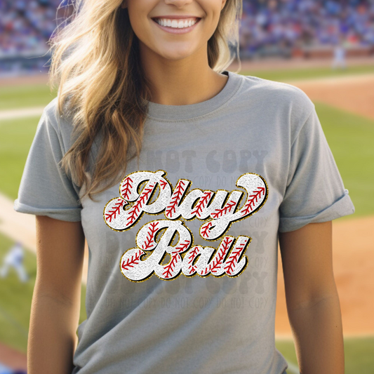 PLAY BALL BASEBALL FAUX CHENILLE LETTERS - DTF TRANSFER