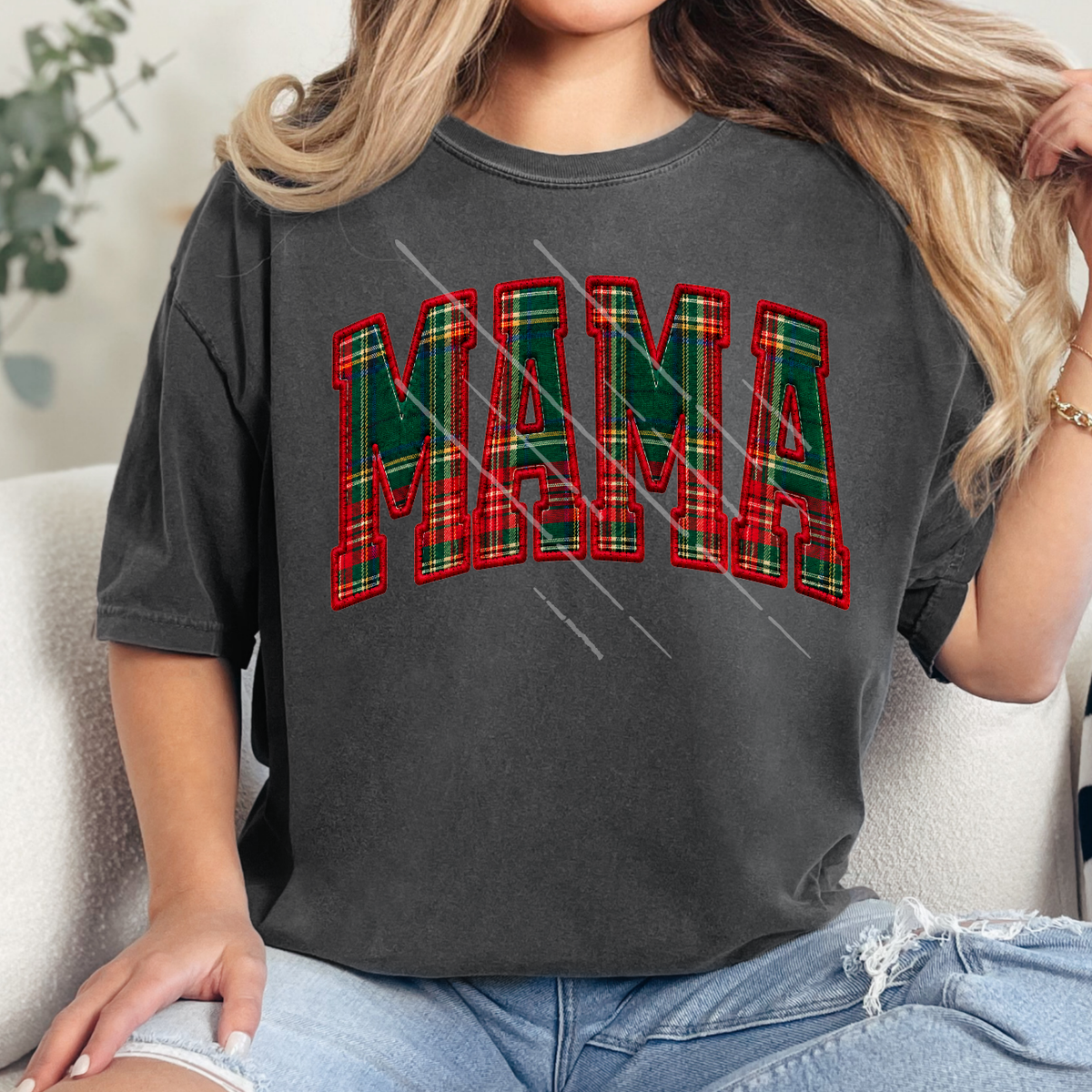 MAMA FAUX EMBROIDERY PLAID - DTF TRANSFER