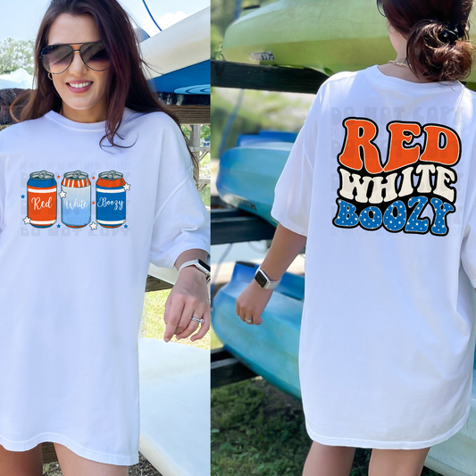 RED WHITE BOOZY - FRONT AND BACK - DTF TRANSFER