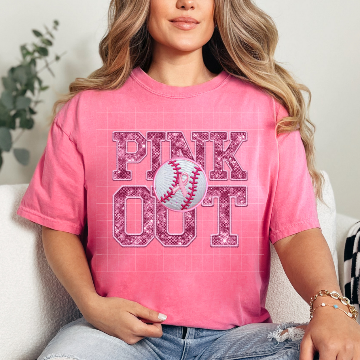 PINK OUT BASEBALL - DTF TRANSFER