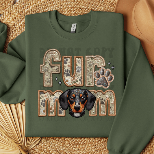 FUR MOM, DASCHUND - FAUX EMBROIDERY - DTF TRANSFER