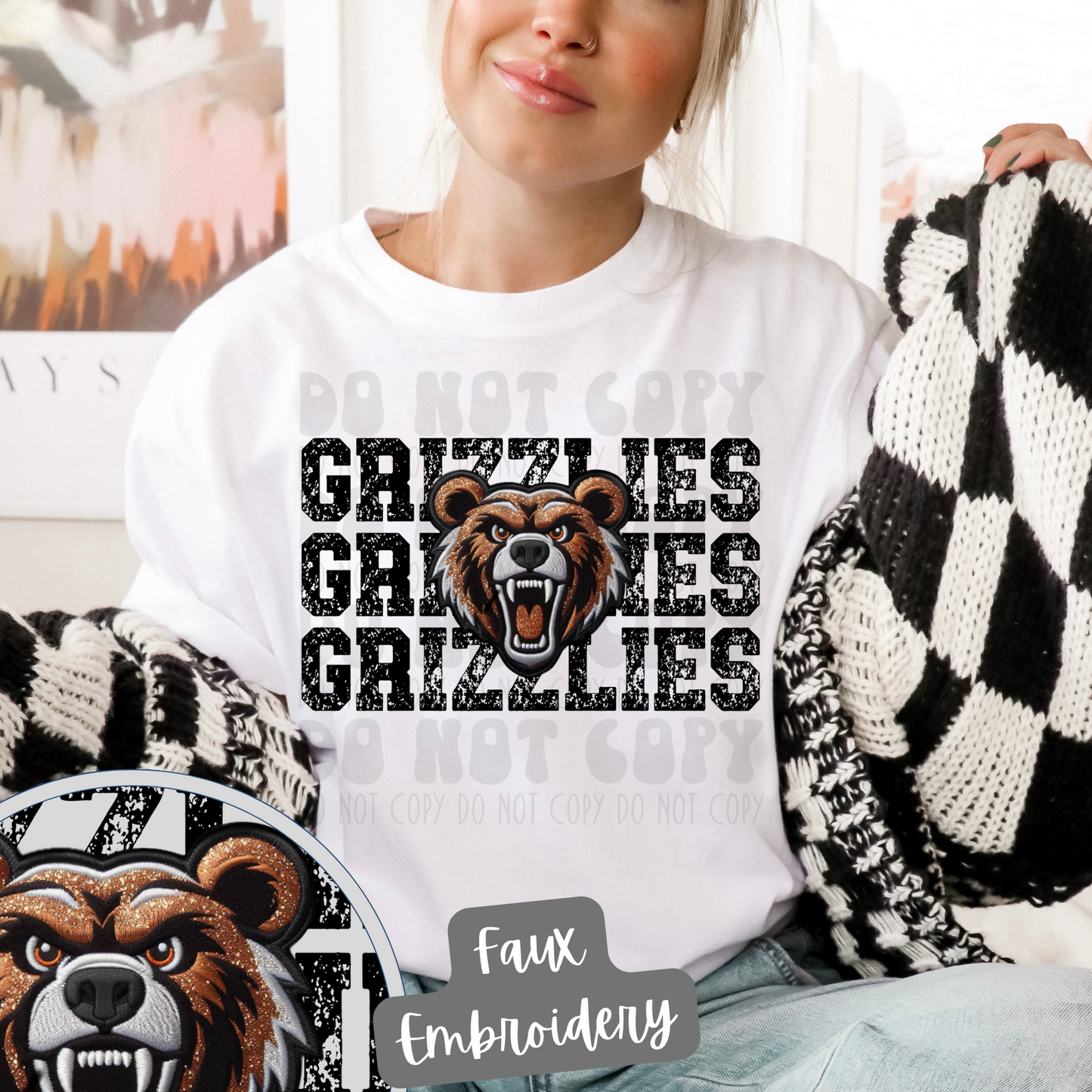 GRIZZLIES STACKED FAUX EMBROIDERY - DTF TRANSFER