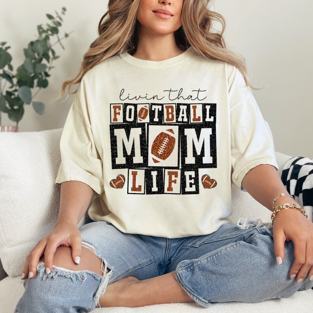 FOOTBALL MOM LIFE FAUX GLITTER - DTF TRANSFER