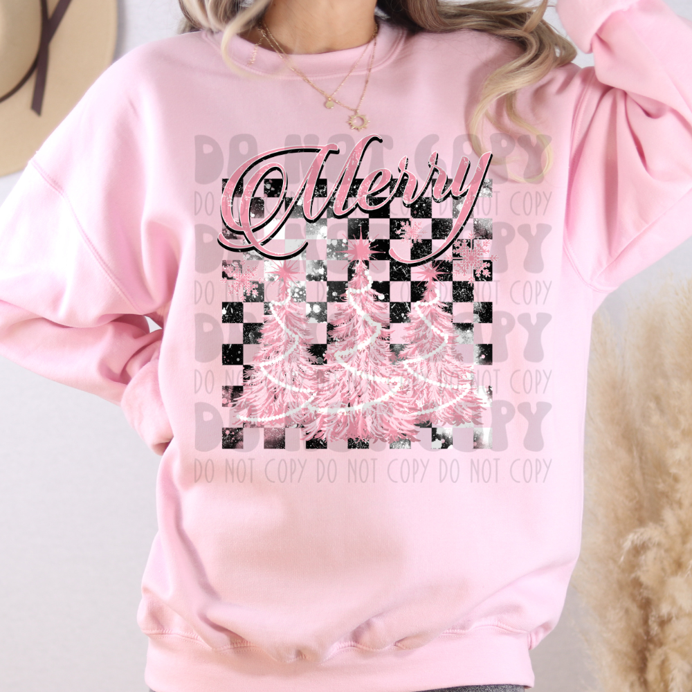 MERRY PINK TREES & SNOWFLAKES - DTF TRANSFER