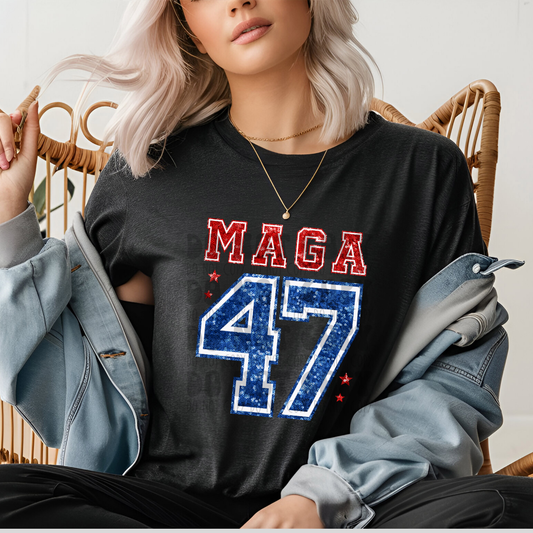 MAGA 47 FAUX SEQUINS RED/BLUE - DTF TRANSFER