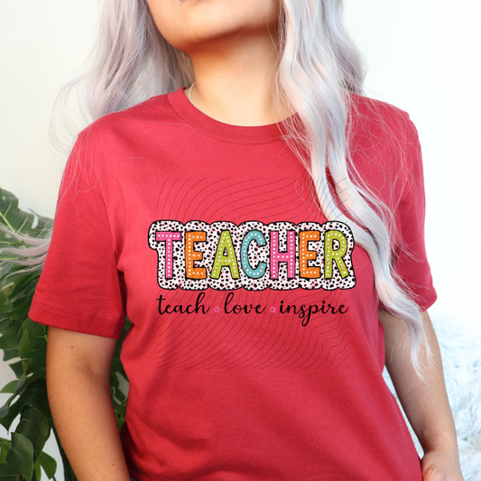 TEACHER DALMATION POLKA DOT, DISTRESSED - DTF TRANSFER