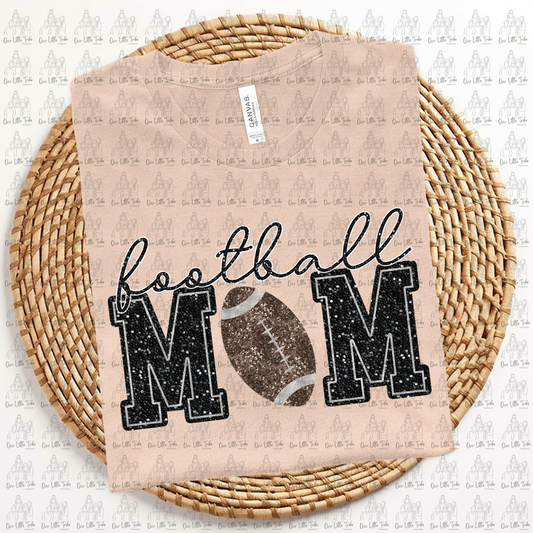 FOOTBALL MOM - BLACK -  FAUX SEQUINS - DTF TRANSFER
