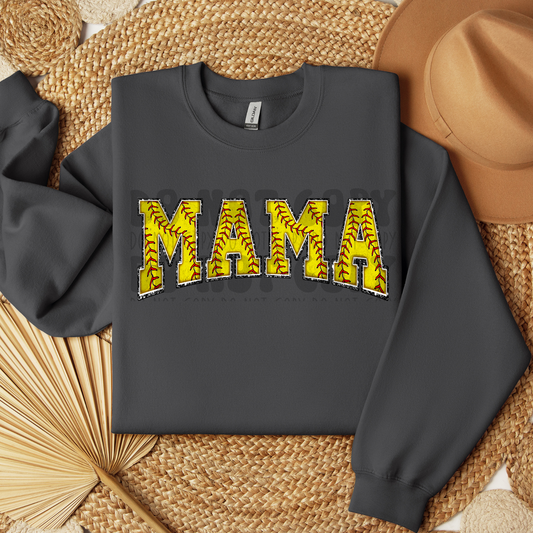 MAMA SOFTBALL FAUX EMBROIDERY - DTF TRANSFER