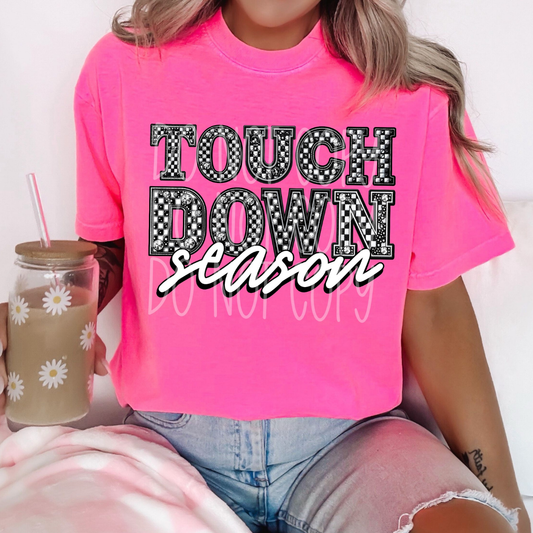 TOUCH DOWN SEASON CHECKERED FAUX RHINESTONES - DTF TRANSFER