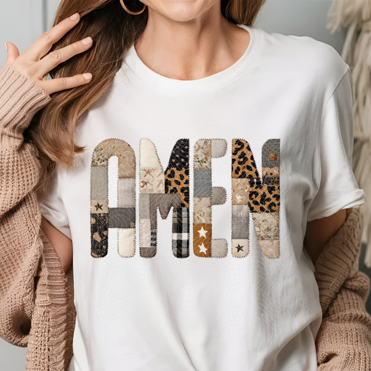 AMEN FAUX PATCHWORK - DTF TRANSFER