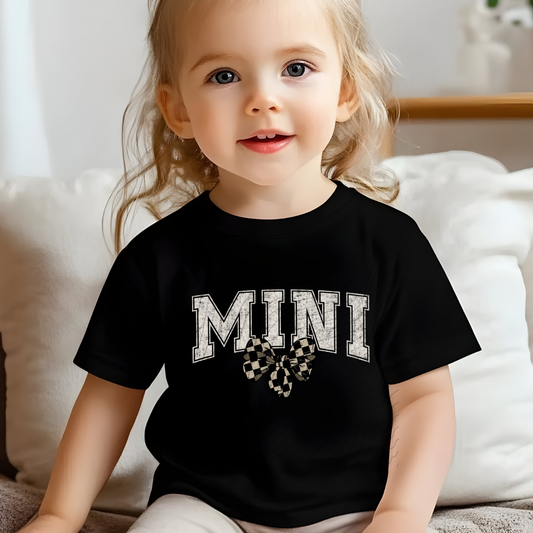 MOM WHT DISTRESSED CHECKERED BOW - DTF TRANSFER