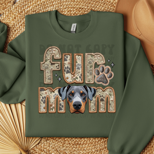 FUR MOM, DOBERMAN, BLUE - FAUX EMBROIDERY - DTF TRANSFER